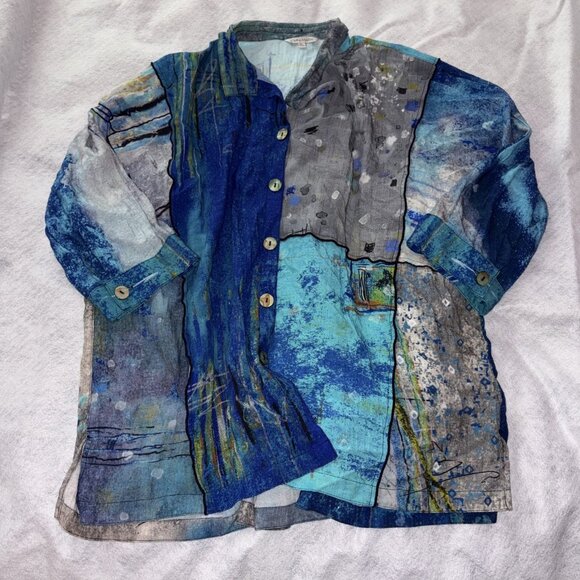 John Mark Womens Blouse XL Boho Multicolor Abstract Print Rayon 3/4 Sleeve Top - Picture 1 of 7